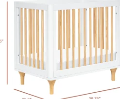 Babyletto Lolly 4-in-1 Convertible Mini Crib w/ Toddler Bed Conversion Kit - White/Natural