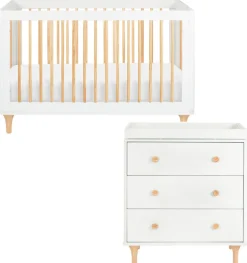 Babyletto Lolly 3-in-1 Convertible Crib + 3-Drawer Changer Dresser Bundle - White / Natural