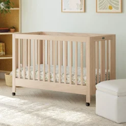 Babyletto Maki Full-Size Portable Folding Crib w/Toddler Bed Conversion Kit - Washed Natural