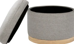 Babyletto Naka Storage Ottoman - Performance Grey Eco-Weave w/ Light Wood Base