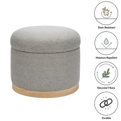 Babyletto Naka Storage Ottoman - Performance Grey Eco-Weave w/ Light Wood Base