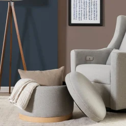 Babyletto Naka Storage Ottoman - Performance Grey Eco-Weave w/ Light Wood Base