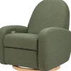 Babyletto Nami Electronic Swivel Glider Recliner w/ USB - Olive Boucle w/ Light Wood Base