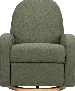 Babyletto Nami Electronic Swivel Glider Recliner w/ USB - Olive Boucle w/ Light Wood Base