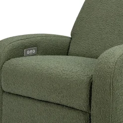Babyletto Nami Electronic Swivel Glider Recliner w/ USB - Olive Boucle w/ Light Wood Base