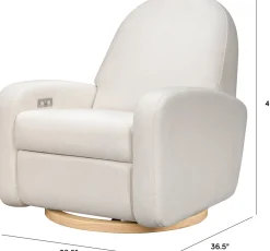 Babyletto Nami Electronic Swivel Glider Recliner w/ USB - Performance Cream Eco-Weave w/ Light Wood Base