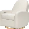 Babyletto Nami Electronic Swivel Glider Recliner w/ USB - Ivory Boucle w/ Light Wood Base