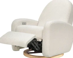 Babyletto Nami Electronic Swivel Glider Recliner w/ USB - Ivory Boucle w/ Light Wood Base