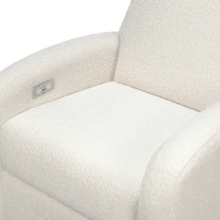 Babyletto Nami Electronic Swivel Glider Recliner w/ USB - Ivory Boucle w/ Light Wood Base