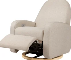 Babyletto Nami Electronic Swivel Glider Recliner w/ USB - Performance Beach Eco-Weave w/ Light Wood Base