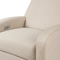 Babyletto Nami Electronic Swivel Glider Recliner w/ USB - Performance Beach Eco-Weave w/ Light Wood Base