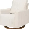 Babyletto Poe Channeled Swivel Glider - Performance Cream Eco-Weave w/ Dark Wood Base