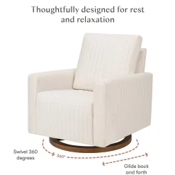 Babyletto Poe Channeled Swivel Glider - Performance Cream Eco-Weave w/ Dark Wood Base