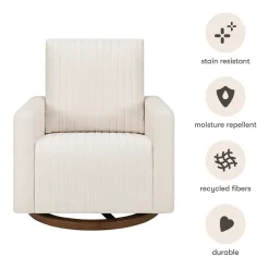 Babyletto Poe Channeled Swivel Glider - Performance Cream Eco-Weave w/ Dark Wood Base