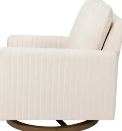 Babyletto Poe Channeled Swivel Glider - Performance Cream Eco-Weave w/ Dark Wood Base