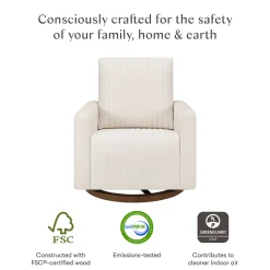 Babyletto Poe Channeled Swivel Glider - Performance Cream Eco-Weave w/ Dark Wood Base