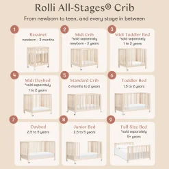Babyletto Rolli 9-in-1 Convertible All-Stages Crib with Bassinet & Toddler Bed Conversion Kits - Washed Natural
