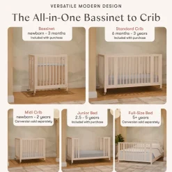 Babyletto Rolli 9-in-1 Convertible All-Stages Crib with Bassinet & Toddler Bed Conversion Kits - Washed Natural