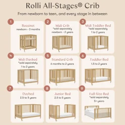 Babyletto Rolli 9-in-1 Convertible All-Stages Crib with Bassinet & Toddler Bed Conversion Kits - Honey