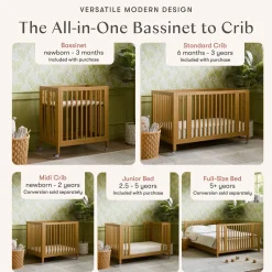 Babyletto Rolli 9-in-1 Convertible All-Stages Crib with Bassinet & Toddler Bed Conversion Kits - Honey