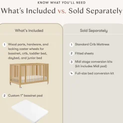 Babyletto Rolli 9-in-1 Convertible All-Stages Crib with Bassinet & Toddler Bed Conversion Kits - Honey