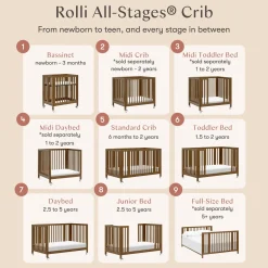 Babyletto Rolli 9-in-1 Convertible All-Stages Crib with Bassinet & Toddler Bed Conversion Kits - Natural Walnut