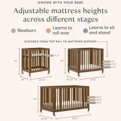 Babyletto Rolli 9-in-1 Convertible All-Stages Crib with Bassinet & Toddler Bed Conversion Kits - Natural Walnut