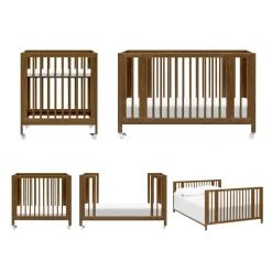Babyletto Rolli 9-in-1 Convertible All-Stages Crib with Bassinet & Toddler Bed Conversion Kits - Natural Walnut