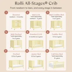 Babyletto Rolli 9-in-1 Convertible All-Stages Crib with Bassinet & Toddler Bed Conversion Kits - Pale Yellow