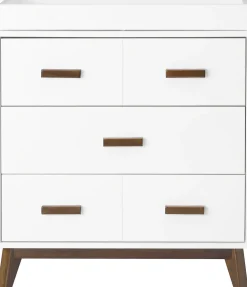 Babyletto Scoot 3-Drawer Changer Dresser w/Removable Changing Tray - White / Natural Walnut