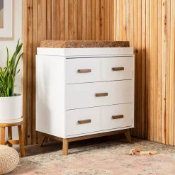 Babyletto Scoot 3-Drawer Changer Dresser w/Removable Changing Tray - White / Natural Walnut