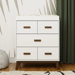 Babyletto Scoot 3-Drawer Changer Dresser w/Removable Changing Tray - White / Natural Walnut