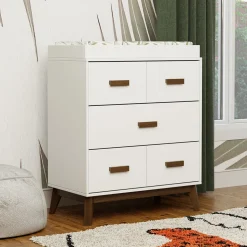 Babyletto Scoot 3-Drawer Changer Dresser w/Removable Changing Tray - White / Natural Walnut