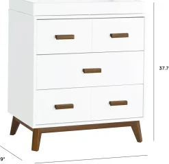 Babyletto Scoot 3-Drawer Changer Dresser w/Removable Changing Tray - White / Natural Walnut