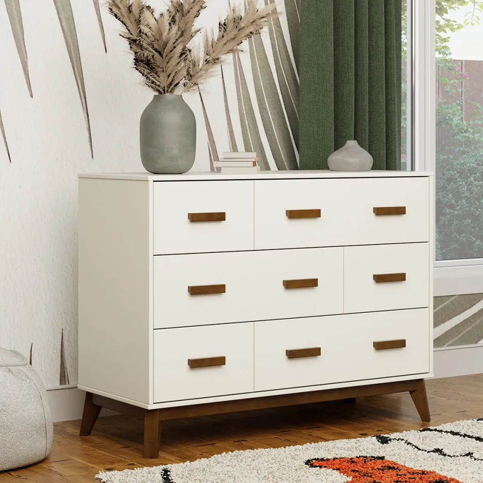 Babyletto Scoot 6-Drawer Dresser - White / Natural Walnut