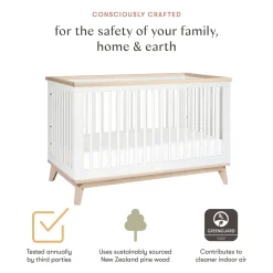 Babyletto Scoot 3-in-1 Convertible Crib w/Toddler Bed Conversion Kit - White / Washed Natural