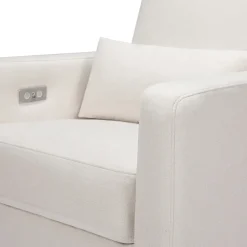 Babyletto Sigi Electronic Glider Recliner w/USB - Performance Cream Eco-Weave w/Light Wood Base