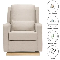 Babyletto Sigi Electronic Glider Recliner w/USB - Performance Beach Eco-Weave w/Light Wood Base