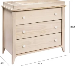 Babyletto Sprout 3-Drawer Changer Dresser w/Removable Changing Tray - Washed Natural / White