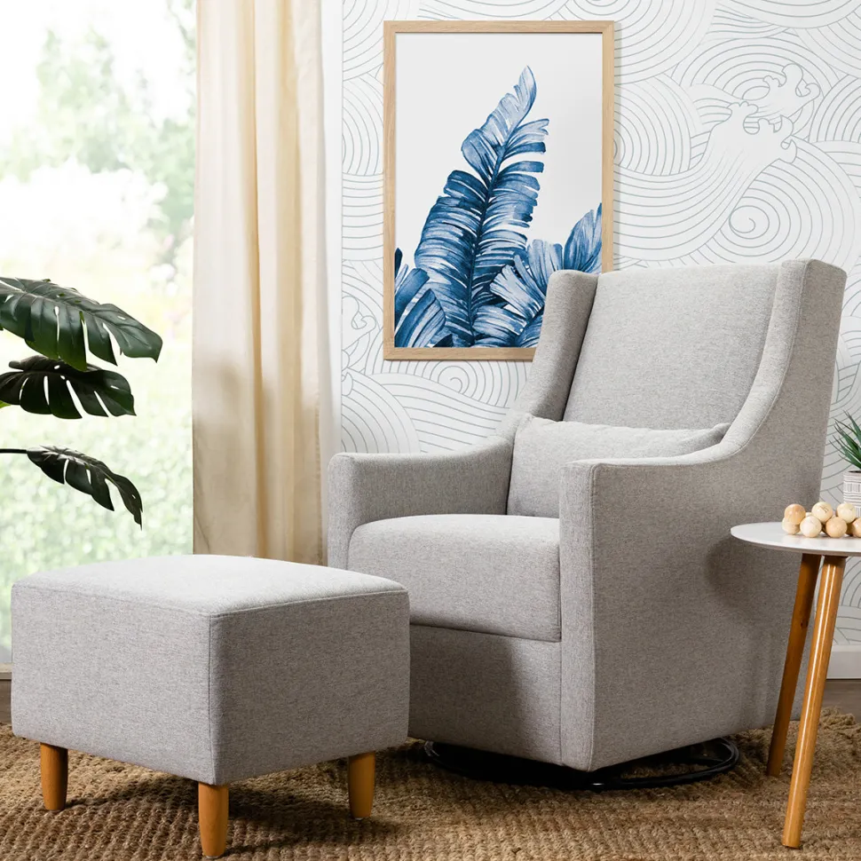 Babyletto Toco Swivel Glider and Ottoman - Performance Grey Eco-Weave
