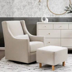 Babyletto Toco Swivel Glider and Ottoman - Performance Beach Eco-Weave