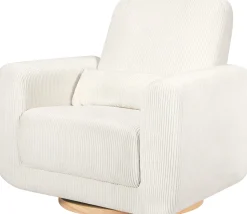 Babyletto Tuba Extra Wide Swivel Glider - Ivory Corduroy w/ Light Wood Base