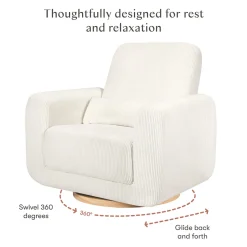 Babyletto Tuba Extra Wide Swivel Glider - Ivory Corduroy w/ Light Wood Base