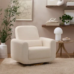 Babyletto Tuba Extra Wide Swivel Glider - Ivory Corduroy w/ Light Wood Base