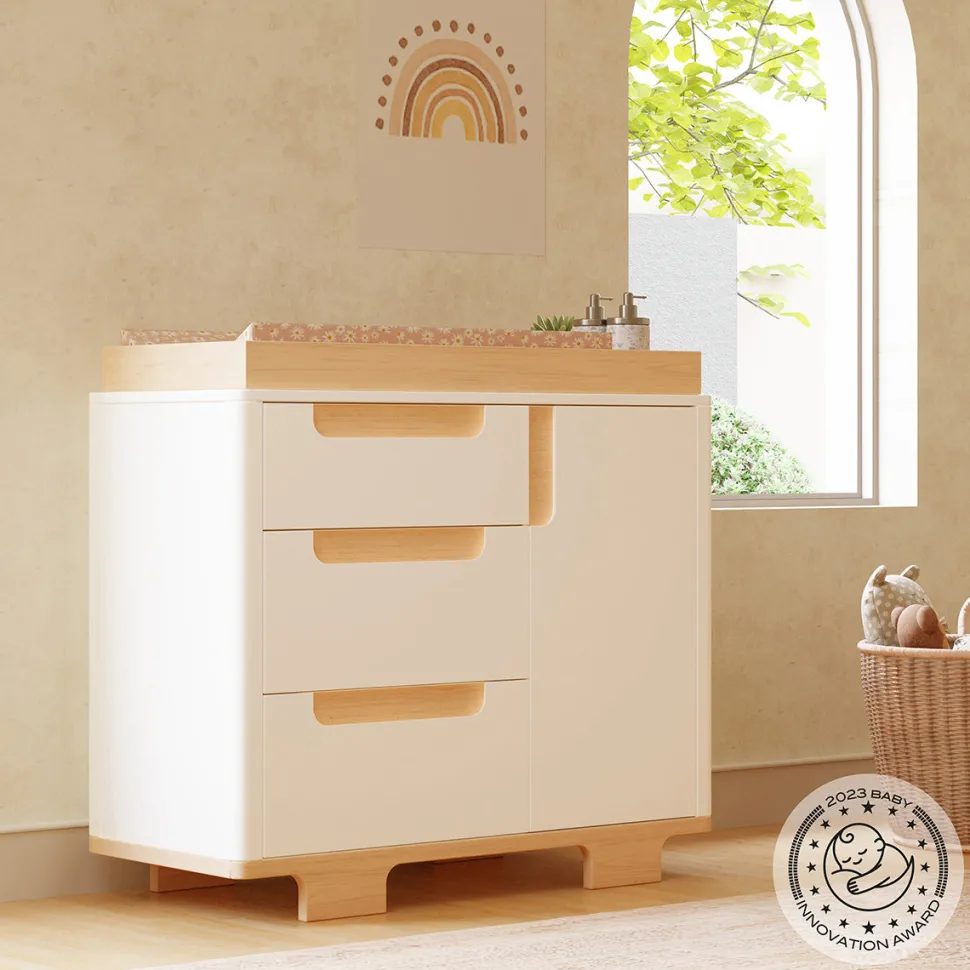 Babyletto Yuzu 3-Drawer Changer Dresser, KD w/Removable Changing Tray - White / Natural