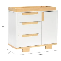 Babyletto Yuzu 3-Drawer Changer Dresser, KD w/Removable Changing Tray - White / Natural