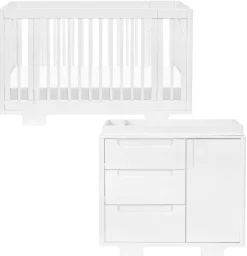 Babyletto Yuzu 8-in-1 Convertible Crib + 3-Drawer Changer Dresser Bundle - White