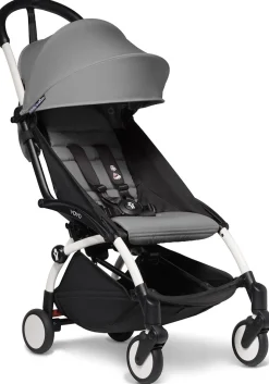 Babyzen YOYO2 Ultra Compact Complete 6+ Stroller with Bassinet & Rolling Bag Bundle - White/Grey