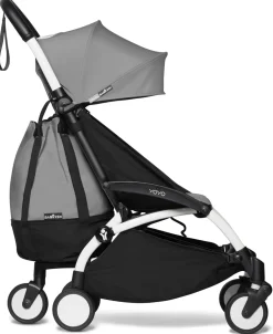 Babyzen YOYO2 Ultra Compact Complete 6+ Stroller with Bassinet & Rolling Bag Bundle - White/Grey