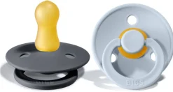 BIBS Original Colour Pacifier, 2 Pack - Iron/Baby Blue - Size 2 (6+ m)